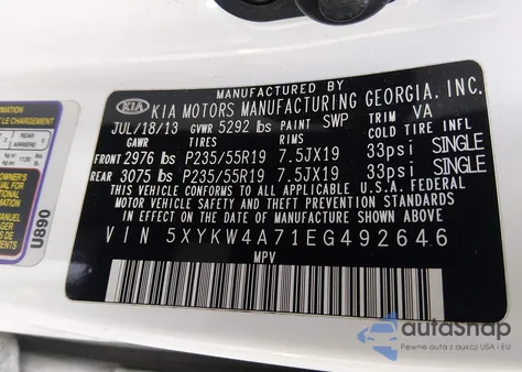 2014 Kia Sorento Sx/Sx Limited z USA, uszkodzony, nr VIN 5XYKW4A71EG492646